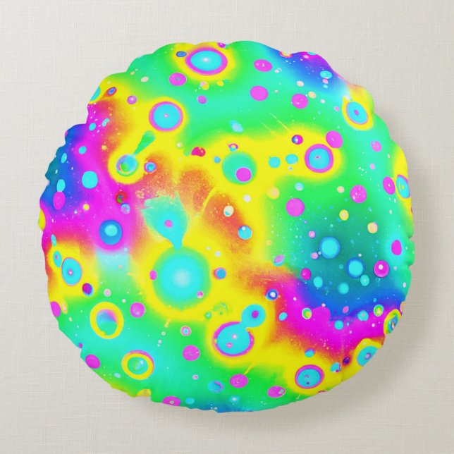 Almofada Redonda Padrão de Blaze de Neon Vibrante (Frente)