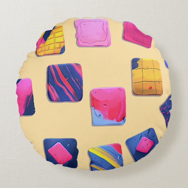 Almofada Redonda Padrão de blocos coloridos do abstrato (Frente)
