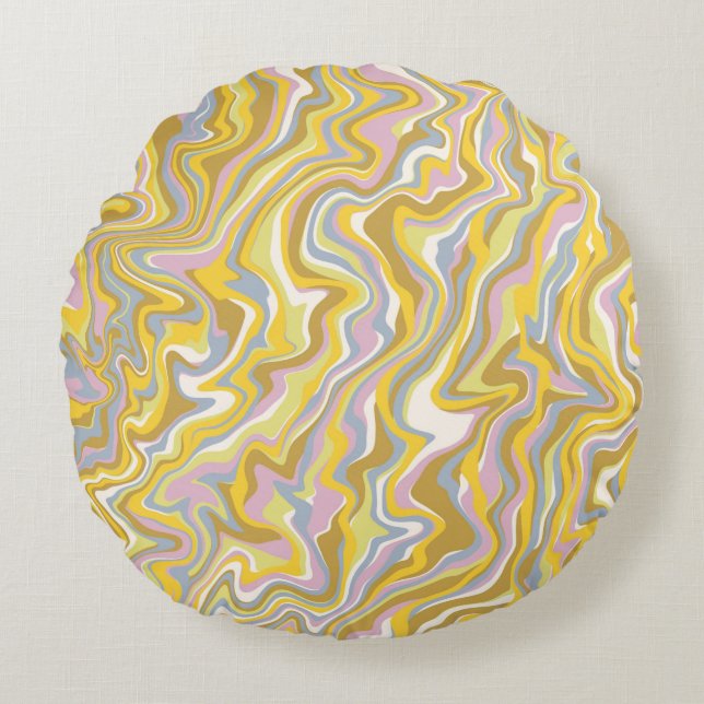 Almofada Redonda Padrão de Boho Líquido do Hippie 70s Green Marble (Frente)