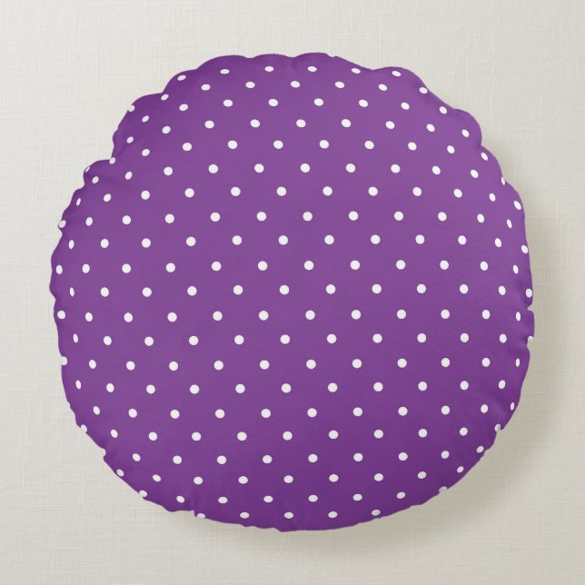 Almofada Redonda Padrão de bolinhas fundo roxo sem emenda (Frente)