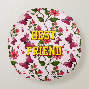 Almofada Redonda Padrão de borboleta floral personalizado e customi
