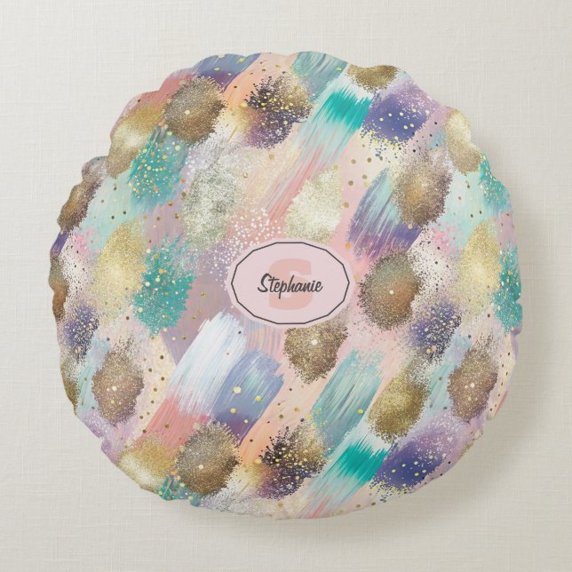 Almofada Redonda Padrão de Brucela Diagonal Vibrante (Frente)