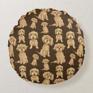 Almofada Redonda Padrão de Cachorro Marrom labradoodle goldendoodle