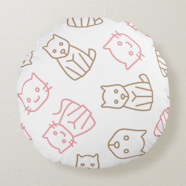 Almofada Redonda Padrão de Cat (Frente)