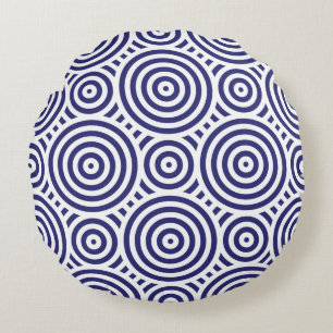 Almofada Redonda Padrão de Círculo Geométrico de Na moda Azul e