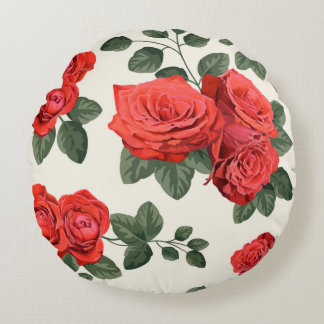 Almofada Redonda Padrão de colheita sem costura com rosas