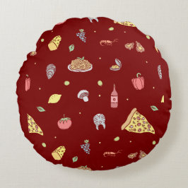Almofada Redonda Padrão de comida italiano. Comidas italianas sem c