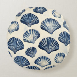 Almofada Redonda Padrão de conchas do mar azul