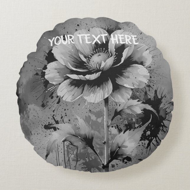 Almofada Redonda Padrão de cor da água da flor azul (Frente)