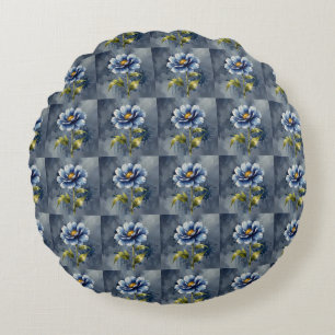 Almofada Redonda Padrão de cor da água da flor azul