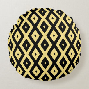 Almofada Redonda Padrão de diamante amarelo-limão e preto