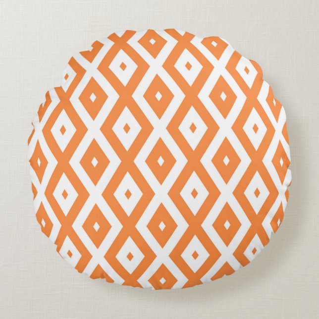 Almofada Redonda Padrão de diamante branco e laranja (Frente)