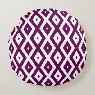 Almofada Redonda Padrão de diamante branco e roxo de ameixa