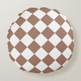 Almofada Redonda Padrão de Diamante em Branco e Mocha Mousse