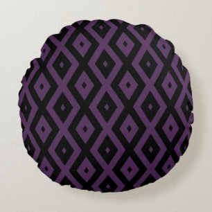 Almofada Redonda Padrão de diamante roxo e preto escuro