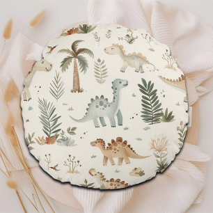 Almofada Redonda Padrão de Dinossauro da Selva Boho Caprichoso