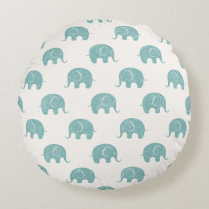 Almofada Redonda Padrão de Elefante Cortante Teal