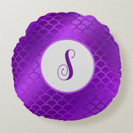 Almofada Redonda Padrão de escalas de sereia roxa inicial personali