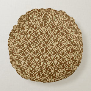 Almofada Redonda Padrão de espiral japonês - castanho de chocolat