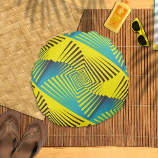 Almofada Redonda Padrão de Estilo de Selva Abstrato Verde Amarelo B