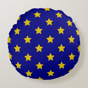 Almofada Redonda Padrão de estrelas Douradas, Marinho azul, exclusi