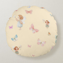Almofada Redonda Padrão de Fada Pastel Design de Borboleta Fofo par