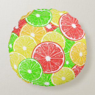 Almofada Redonda Padrão de fatias de limão, laranja, toranja e li