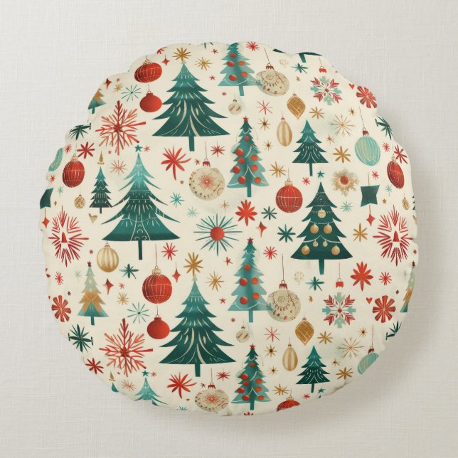 Almofada Redonda Padrão de Festas de Inverno Festivas (Frente)