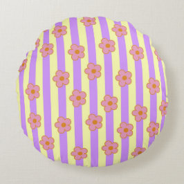 Almofada Redonda Padrão de Flor de Estirpe Roxo Retroativo