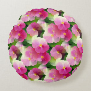 Almofada Redonda Padrão de Flor Elegante, Rosa e Branco