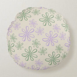 Almofada Redonda Padrão de Flor Pequeno Púrpura Verde Retroativa
