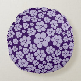 Almofada Redonda Padrão de Flor - Roxo