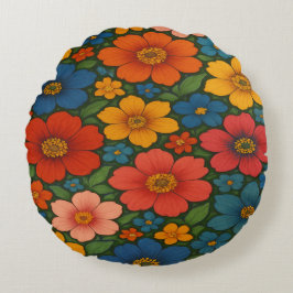 Almofada Redonda Padrão De Flor Selvagem Brilhante