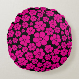 Almofada Redonda Padrão de Flor - Travesseiro decorativo Magenta e