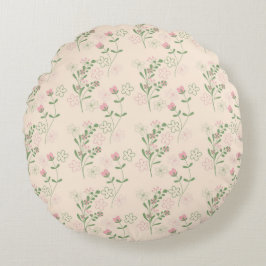 Almofada Redonda Padrão de Flor Verde Rosa Y2K 70s Rosa Verde