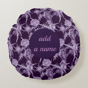 Almofada Redonda padrão de flor violeta CARDO
