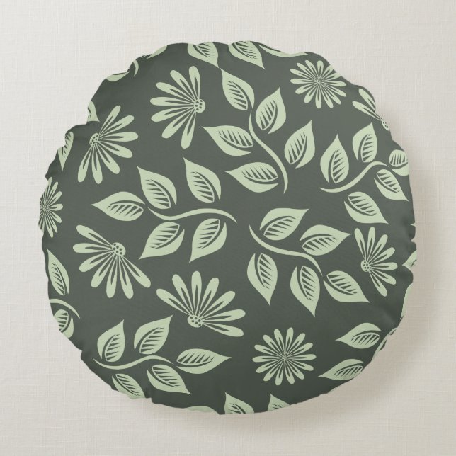 Almofada Redonda Padrão de Flores de Mola (Frente)
