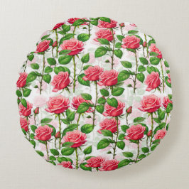 Almofada Redonda Padrão de Folhagem Floral do Flor rosa