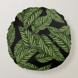 Almofada Redonda Padrão de Folhas Tropicais