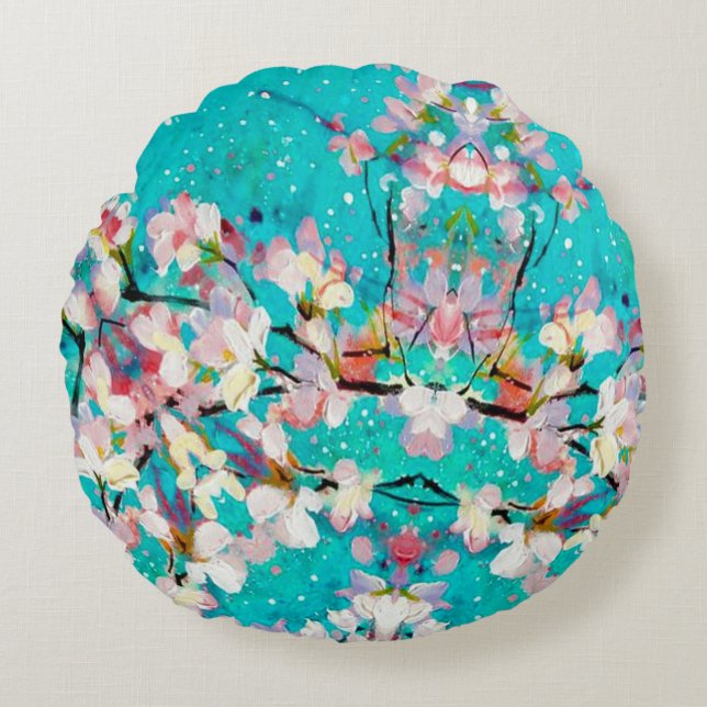 Almofada Redonda Padrão de fundo geométrico Abstrato colorido (Frente)