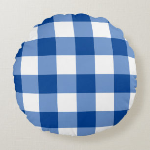 Almofada Redonda Padrão de gingham azul