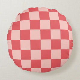 Almofada Redonda Padrão de Gingham Vermelhos Rosa Verificado