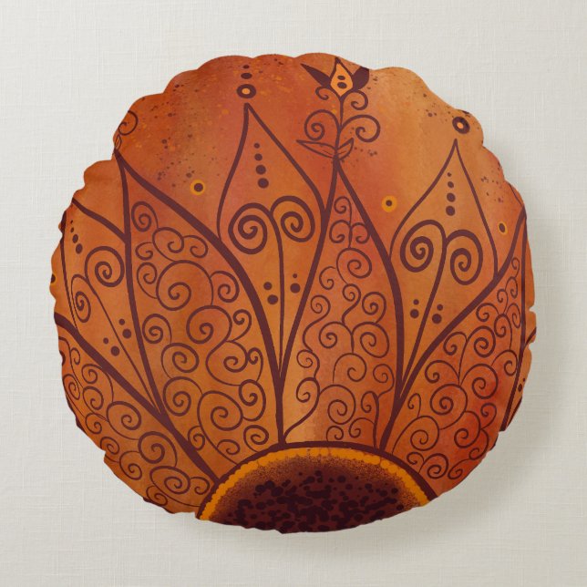 Almofada Redonda Padrão de girassol abstrato (Frente)
