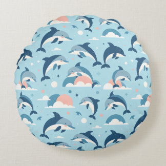 Almofada Redonda Padrão de golfinhos reproduzíveis