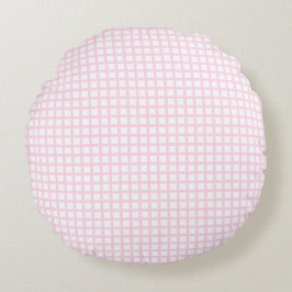 Almofada Redonda Padrão de grade quadrada rosa claro branco