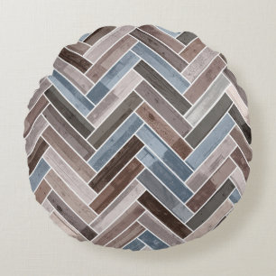 Almofada Redonda Padrão de Herringbone em Cinza azul marrom