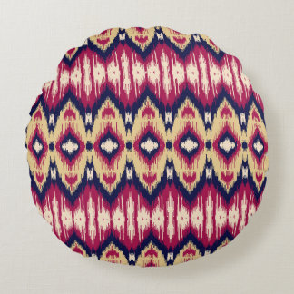 Almofada Redonda Padrão de ikat chevron azul-rosa étnico T