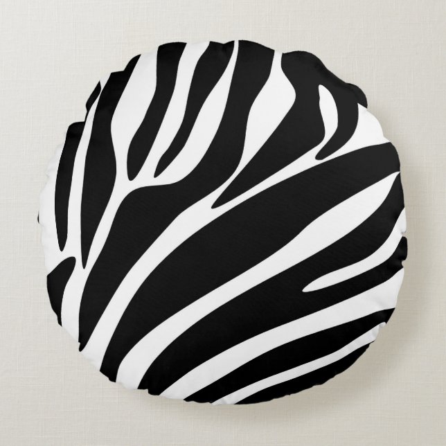 Almofada Redonda Padrão de Impressão de Zebra Negra (Frente)