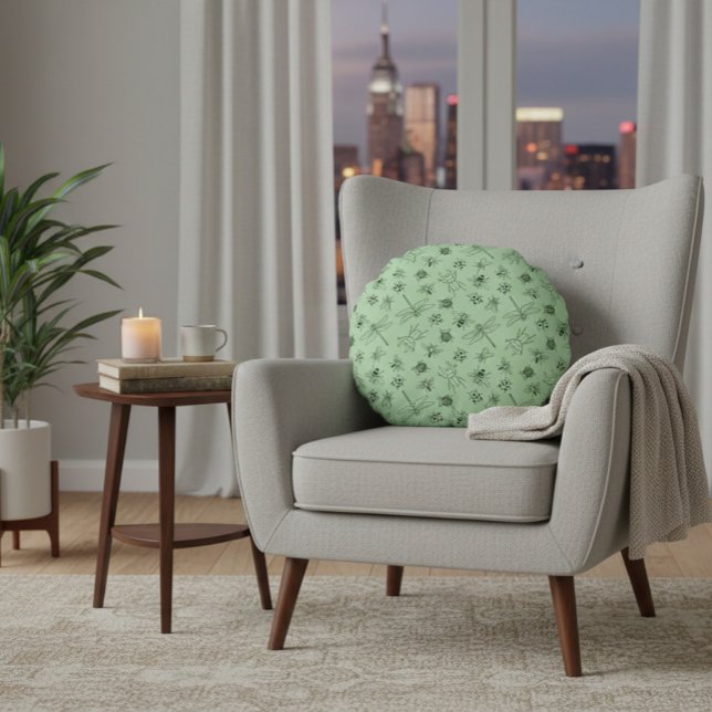 Almofada Redonda Padrão de Insetos de Cartoon Desenhado à Mão (Criador carregado)