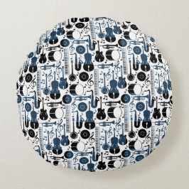 Almofada Redonda Padrão de instrumentos musicais design 2 tons